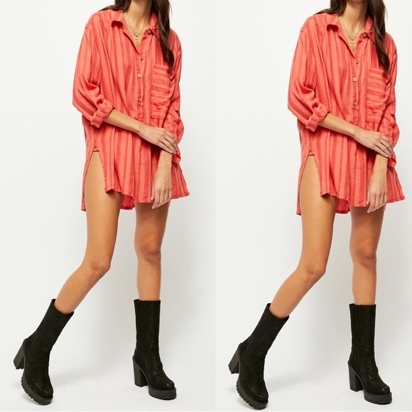 FREE PEOPLE Shirt | Summer Breeze Stripe | Coral | Sizes Small & Medium - Picture 3 of 16